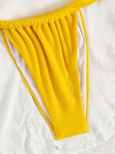 Bright Yellow Crinkle Textured Bikini Set Triangle Cups Adjustable Shoulder Straps High Cut Stretch Fabric Quick-Dry Breathable suppliers Bright Yellow Crinkle Textured Bikini Set Triangle Cups Adjustable Shoulder Straps High Cut Stretch Fabric Quick-Dry Breathable suppliers
